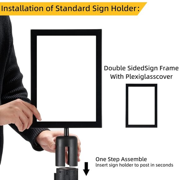 Set of 2 Stanchions with 6.6 FT Retractable Belts, Black Stanchion Post for Crow - Picture 8 of 8